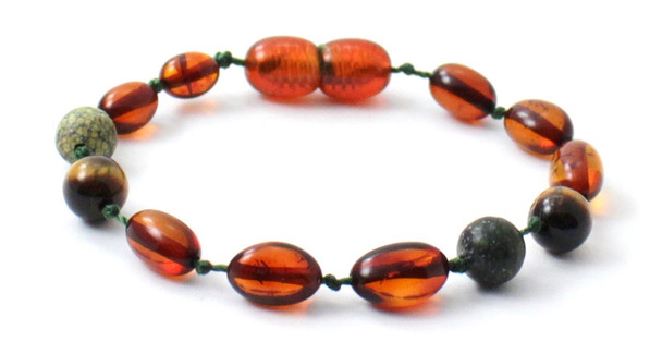 Tiger Eye, Bean, Cognac, Bracelet, Anklet, Green Lace Stone, Teething, Baltic, Olive