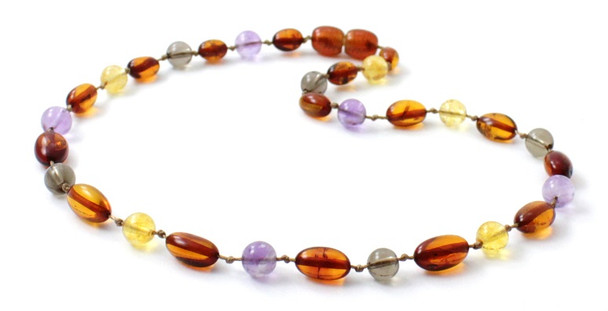 Smoky Quartz, Amber, Cognac, Baltic, Necklace, Teething, Amethyst, Citrine