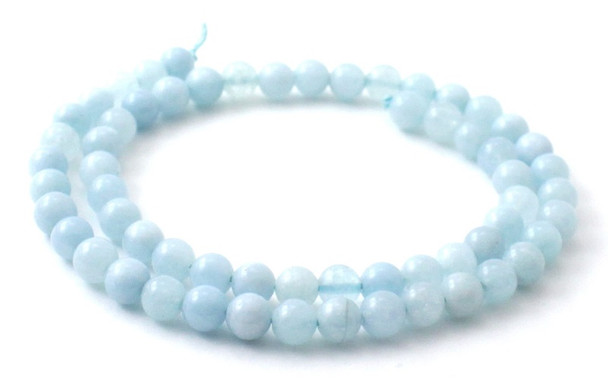 Beads, Aquamarine, Strand, Loose, Round, 6 mm, 6mm, Blue, Natural, Gemstone