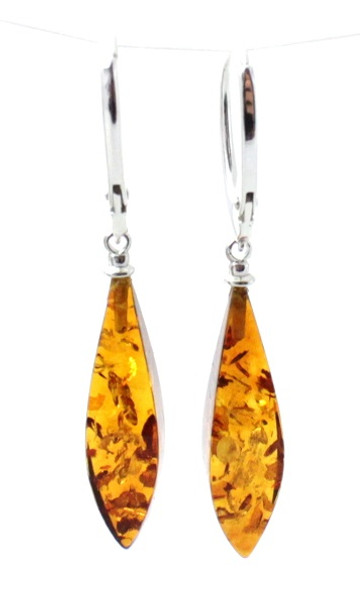 Drop, Dangle, Earrings, Amber, Baltic, Jewelry, Silver, Sterling 925, Cognac, Faceted