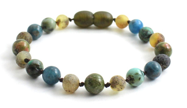 Green, Anklet, Beaded, Amber, Baltic, Jewelry, Blue Apatite, Unakite, Gemstone, African Turquoise