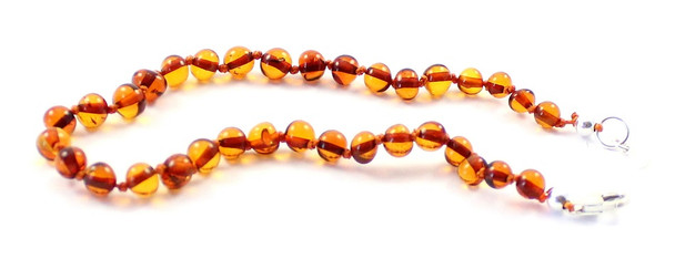 anklet, amber, cognac, baltic, silver, adjustable,  adult, beaded, jewelry