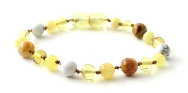 bracelet, howlite, white, anklet, baltic, amber, teething, jewelry, beaded, gemstone, crazy agate, yellow, milky, lemon