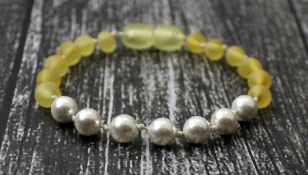 anklet, bracelet, shell pearl, pearls, beaded, amber, baltic, lemon, yellow, raw, unpolished