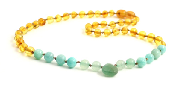 necklace, jewelry, amber, baltic, honey, aventurine, green amazonite, with pendant