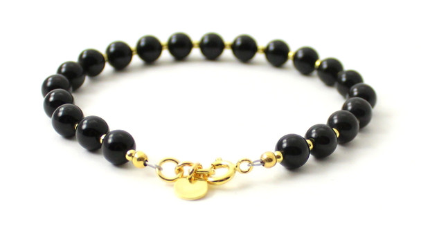 obsidian bracelet black jewelry with sterling silver golden 925 gemstone beaded 6mm 6 mm men men's