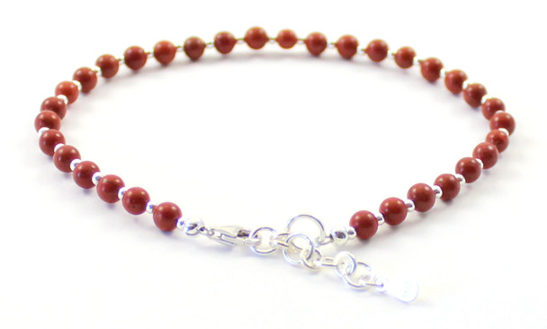 red jasper minimalist anklet with sterling golden silver 925 for women gemstone 4mm 4 mm jewelry
