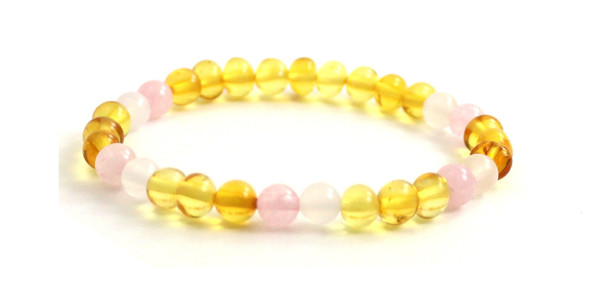 bracelet amber baltic lemon white agate rose quartz jewelry stretch polished baroque pink yellow