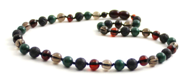 necklace knotted jewelry beaded gemstone amber baltic cherry black malachite green smoky quartz black lava