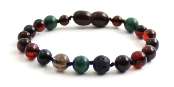 gemstone anklet amber baltic cherry black polished jewelry malachite green 6mm  6 mm smoky quartz black lava