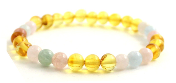 bracelet lemon yellow stretch baltic amber polished with morganite multicolor 6mm 6 mm jewelry
