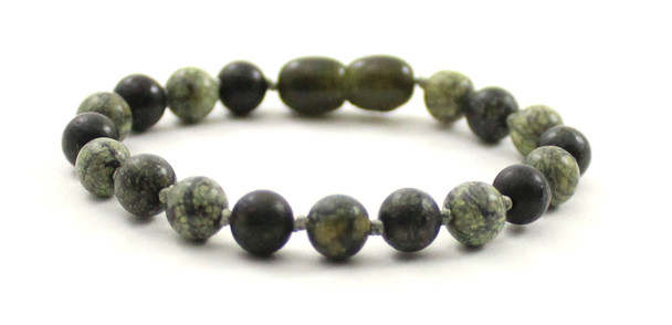 bracelet dark green anklet serpentine green lace stone gemstone jewelry 6mm 6 mm beaded knotted