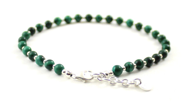 malachite anklet minimalist small beads with sterling silver 925 golden for women women's jewelry 4mm 4 mm green