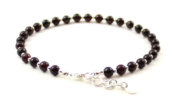 red garnet gemstone anklet jewelry with sterling silver 925 for women women's burgundy small beads minimalist 4mm 4 mm
