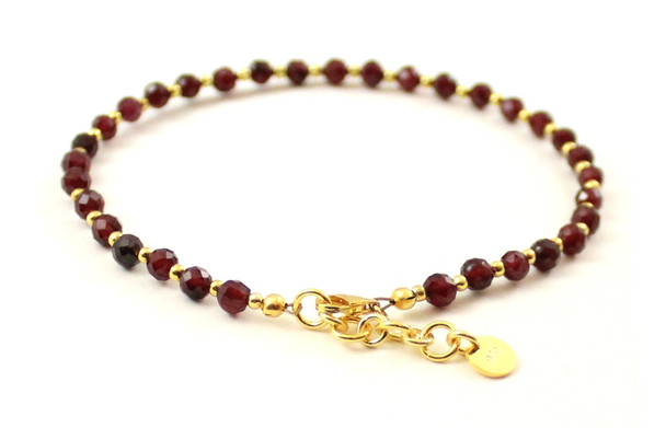 gemstone red garnet small bead anklet with sterling silver 925 golden 4mm 4 mm beads faceted for women women's jewelry