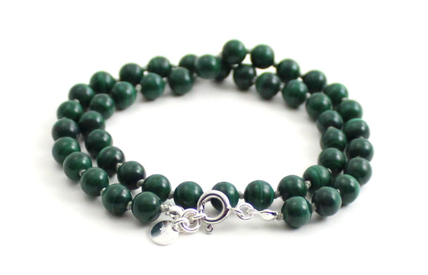 malachite necklace with sterling silver 925 jewelry beaded knotted dark green gemstone for men men's women women's