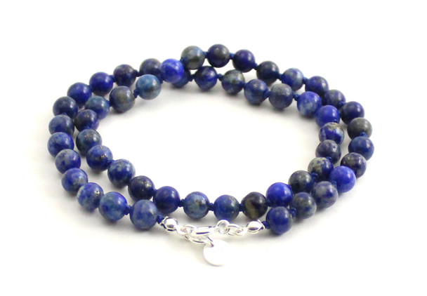 necklace lapis lazuli dark blue jewelry beaded knotted 6mm 6 mm with sterling silver 925 gemstone for men men's