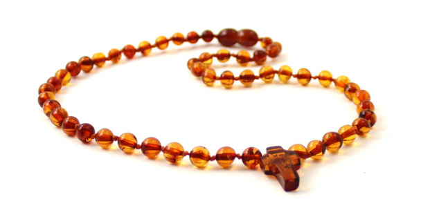 necklace cognac brown jewelry knotted amber baltic beaded kids with cross pendant jewellery