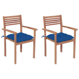  Patio Chair Set of 2 Blue cushions, teak wood color A949-3062287