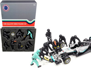 Formula One F1 Pit Crew 7 Figurine Set Team Black for 1/18 Scale Models by American Diorama F977-76551