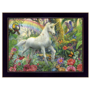 Rainbow Unicorn 1 Black Framed Print Wall Art N270-415879
