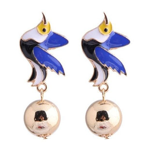 Contrast Colors Bird Design Enamel High Fashion Women Earrings - Blue A392-fear4797