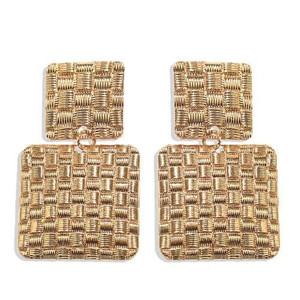 Metallic Texture Squares Combo Design - Stud Earrings