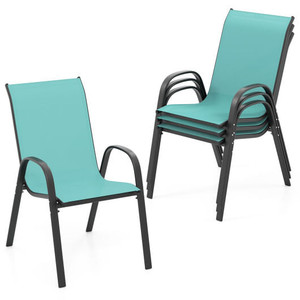 Set of 4 Outdoor Patio Chairs with Weather-resistant Fabric-Blue - Color: Blue D681-NP11384HL-4
