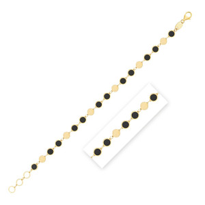 Black Onyx Gem Alternating Bracelet in 14K Yellow Gold (5.00 mm) P150-96977-7.25