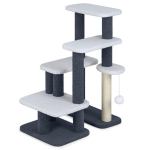 2-in-1 Cat Stairs Cat Tree Tower with Scratching Posts and Hanging Toy Ball-Gray - Color: Gray D681-PV10430GR