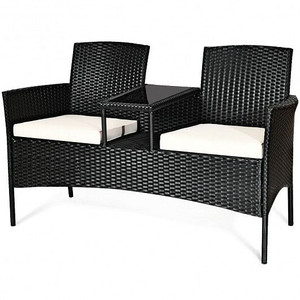Wicker Patio Conversation Furniture Set with Removable Cushions and Table-White - Color: White D681-HW63234WH Wicker Patio Conversation Furniture Set with Removable Cushions and Table-White - Color: White D681-HW63234WH