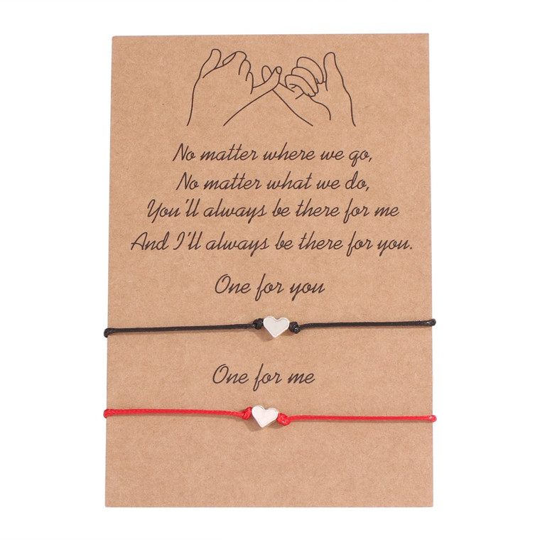 Color: Heart shape - Two-Piece Fashion Multi-Element Couple Bracelets Adjustable Wax Rope Men'S And Q119-CJSL111705904DW