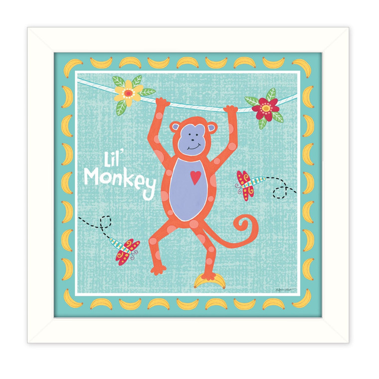 Beetle and Bob Baby Monkey White Framed Print Wall Art N270-404287