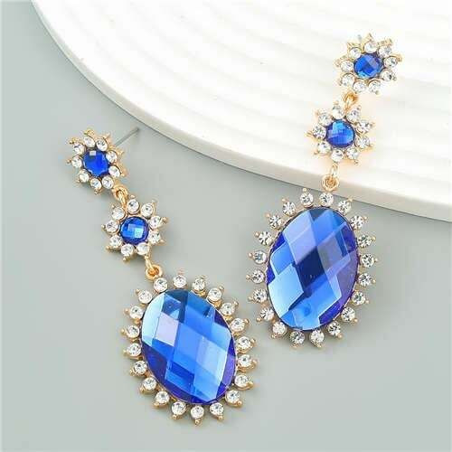 Vintage Elegant Royal Court Style Oval Pendant Sunflower Wholesale Earrings - Blue A392-fear7808