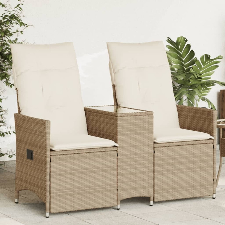 Reclining Garden Sofa Beige PE rattan Two-Seater A949-365713