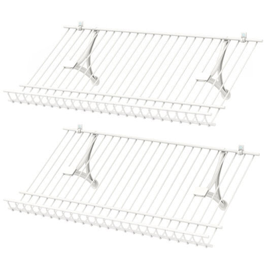 Closet Shelves Wall Mounted Set of 2 Metal Wire Shoe Racks - Color: White D681-JZ10357