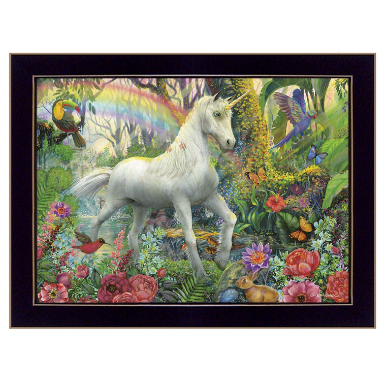 Rainbow Unicorn 1 Black Framed Print Wall Art N270-415879