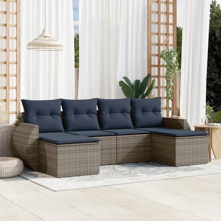  6 Piece Garden Sofa Set with Cushions Grey Poly Rattan A949-3221720