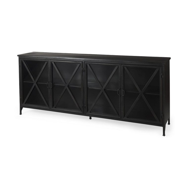 16" Black Iron Sideboard with Four Glass Doors N270-380242