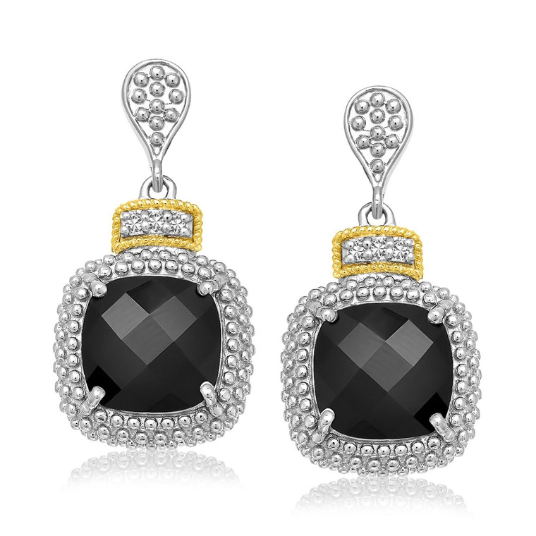 18k Yellow Gold & Sterling Silver Black Onyx & Diamond Earrings (.05cttw) P150-63367