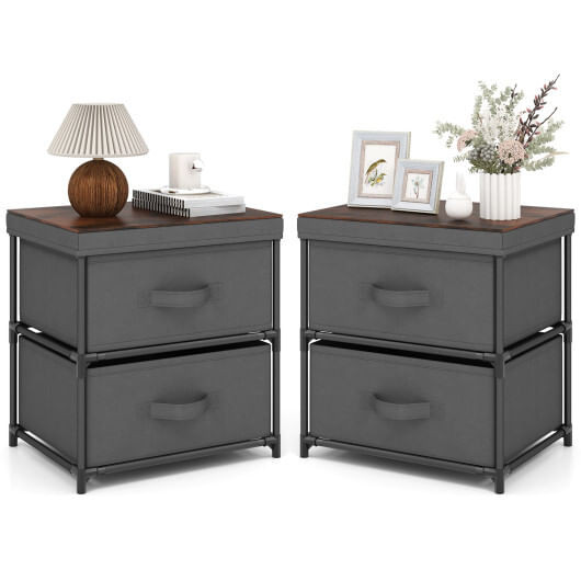 2-Drawer Nightstand with Removable Fabric Bins and Pull Handles Set of 2-Black B593-JZ10128-2