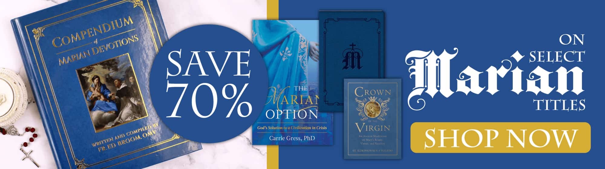 Marian banner sale for all books on Mary