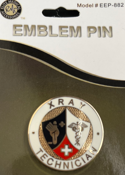 X ray technician emblem pin in packaging
