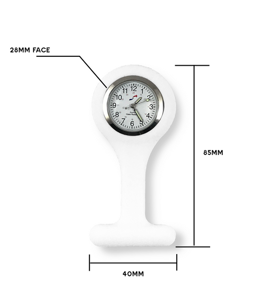 Silicone Nurse Lapel Watch - White with Pin on design