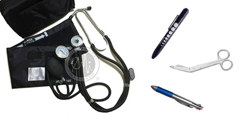 NK442 - 5 Piece Nurse Kit Set - Sprague Rapport Stethoscope and Aneroid  Sphygmomanometer Manual Blood Pressure Set, Reusable Penlight, Chart Pen,  and