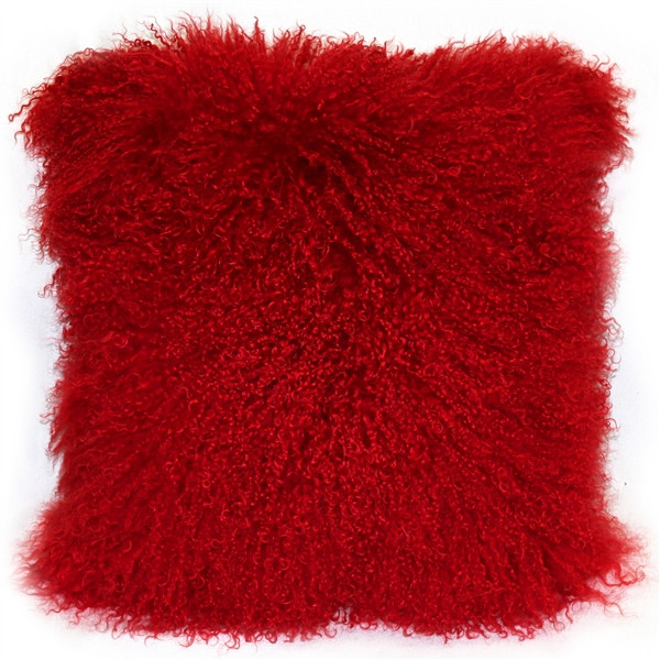 Mongolian Sheepskin Bright Red Throw Pillow Pillow Decor