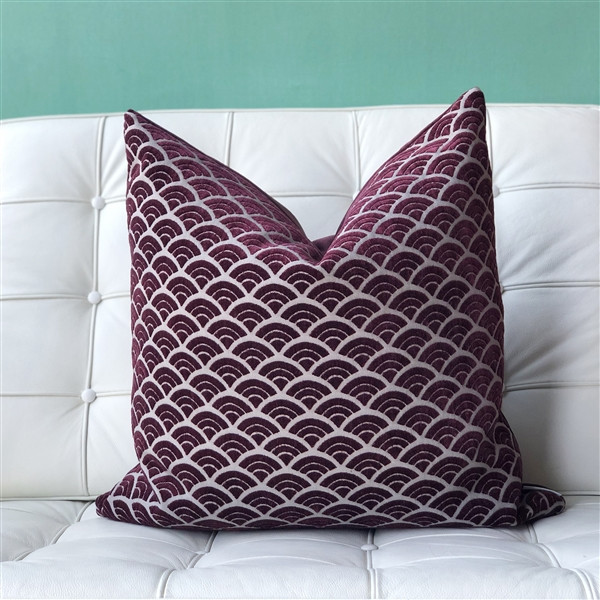 Seigaiha Scallop Textured Velvet Burgundy Throw Pillow 19x19 | Pillow Decor