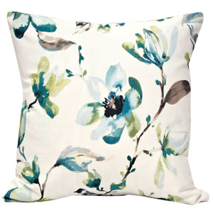 Magnolia Watercolor Blue Teal Throw Pillow 22x22