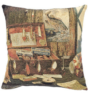 Vintage Angler Belgian Tapestry Throw Pillow 19x19