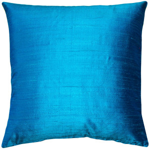 Sankara Peacock Blue Silk Throw Pillow 16x16